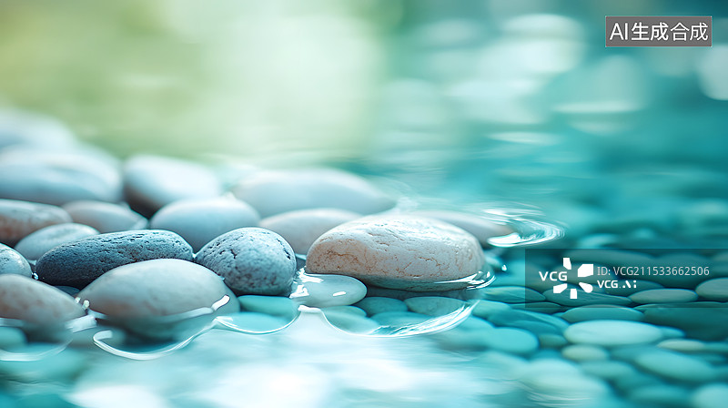 【AI数字艺术】水中的鹅卵石背景图片素材