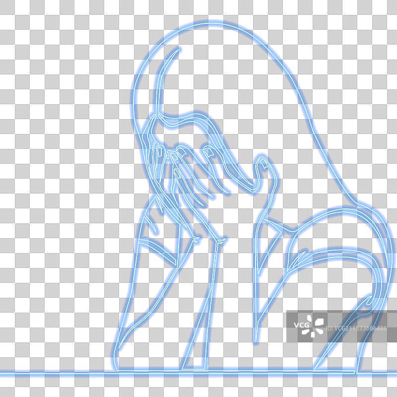 沮丧的女人哭泣图标霓虹光概念图片素材