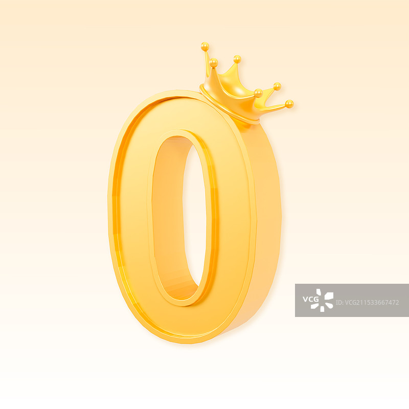 3D立体戴着皇冠的数字元素倒计时元素金色数字插画图片素材