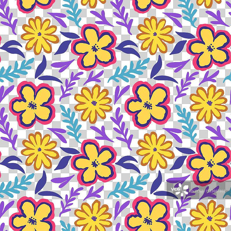 无缝花卉元素涂鸦图案图片素材