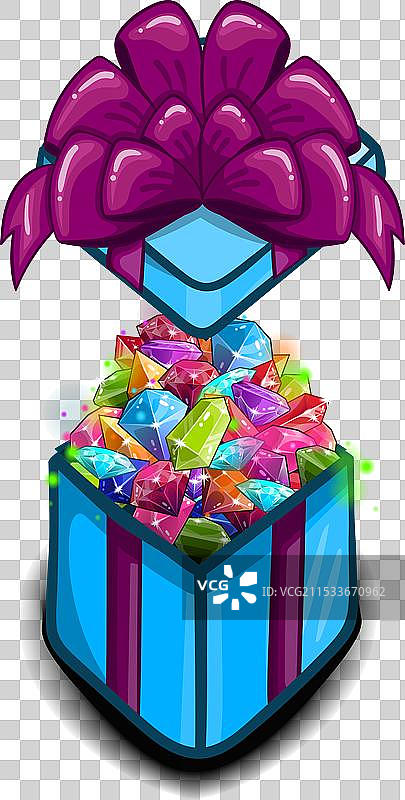 打开礼品盒，里面满是宝石图片素材