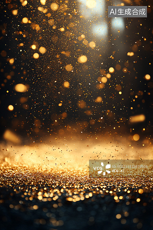 【AI数字艺术】金色散景背景与光斑，金色星光粒子背景图片素材