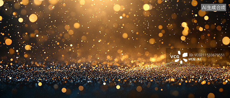【AI数字艺术】金色散景背景与光斑，金色星光粒子背景图片素材