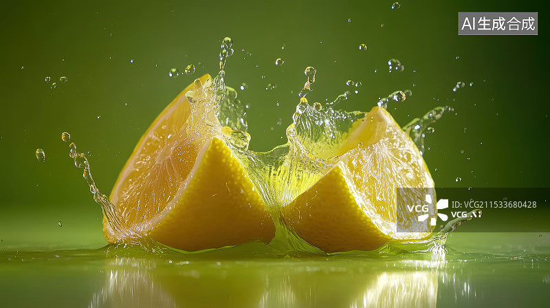 【AI数字艺术】柠檬酸橙切片和水碰撞 水花飞溅图片素材