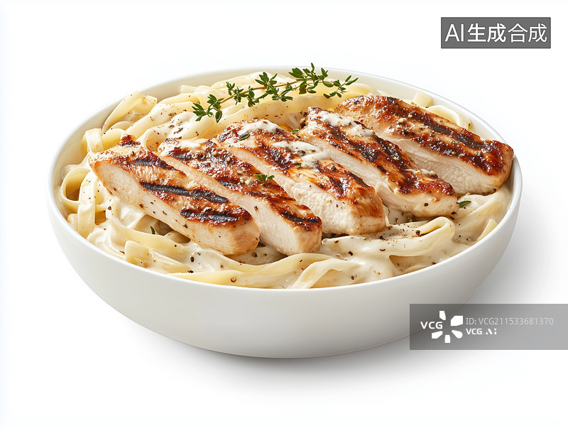 【AI数字艺术】意式风味烤鸡胸肉配意面图片素材