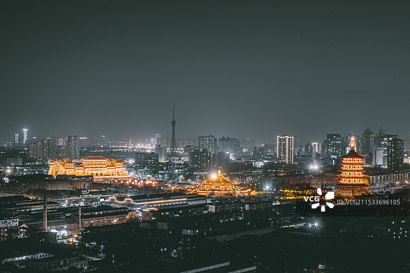 航拍视角洛阳应天门、天堂、明堂同框图片素材