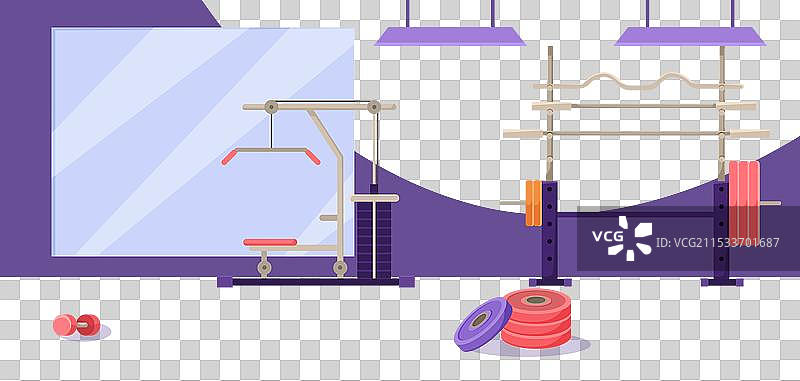 空荡荡的健身房内部，紫色墙壁图片素材