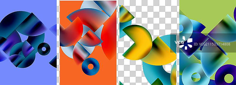 一组色彩丰富的圆形几何图形海报图片素材
