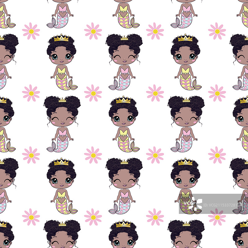 无缝图案，包含美人鱼尾巴和海星图片素材