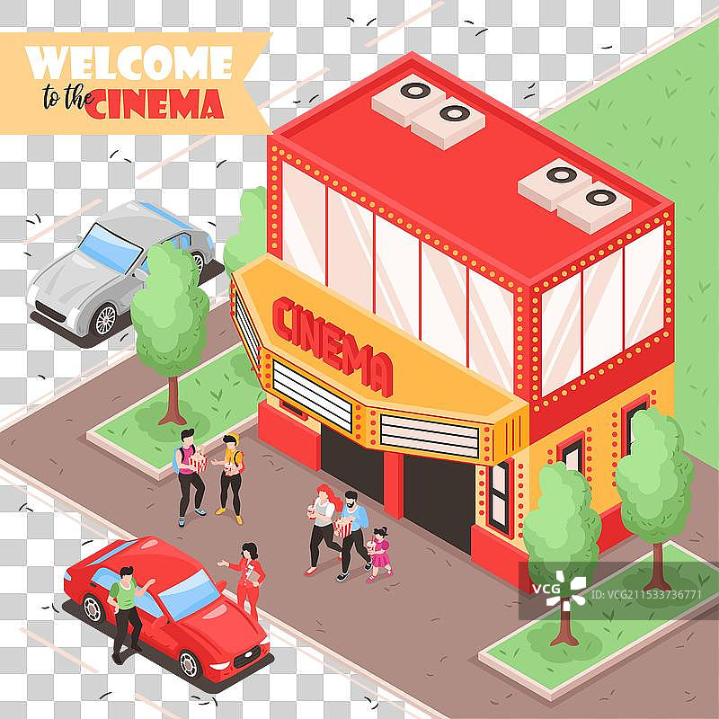 等距街道电影院构图图片素材