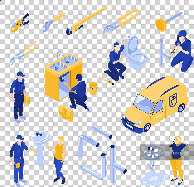 等距管道工工具套件图片素材