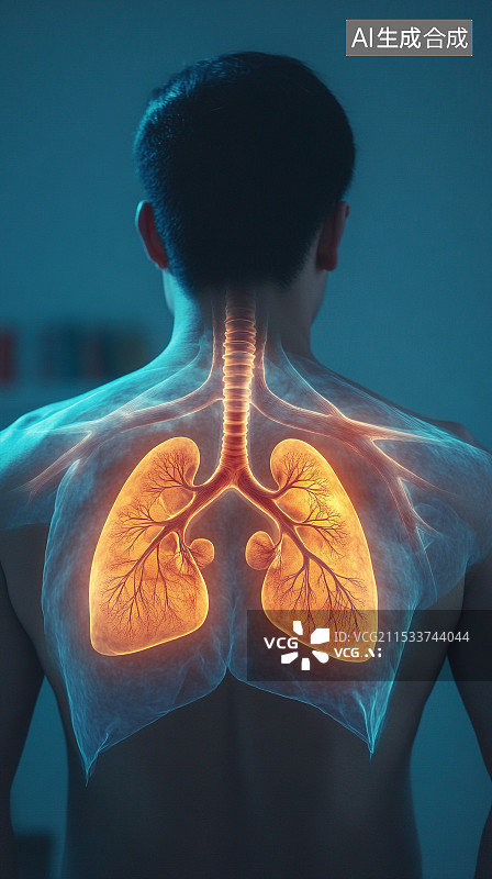 【AI数字艺术】高亮显示一位男子肺部疼痛肺病的数字合成图图片素材