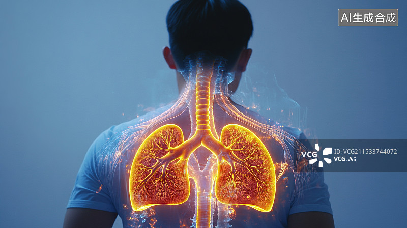 【AI数字艺术】高亮显示一位男子肺部疼痛肺病的数字合成图图片素材