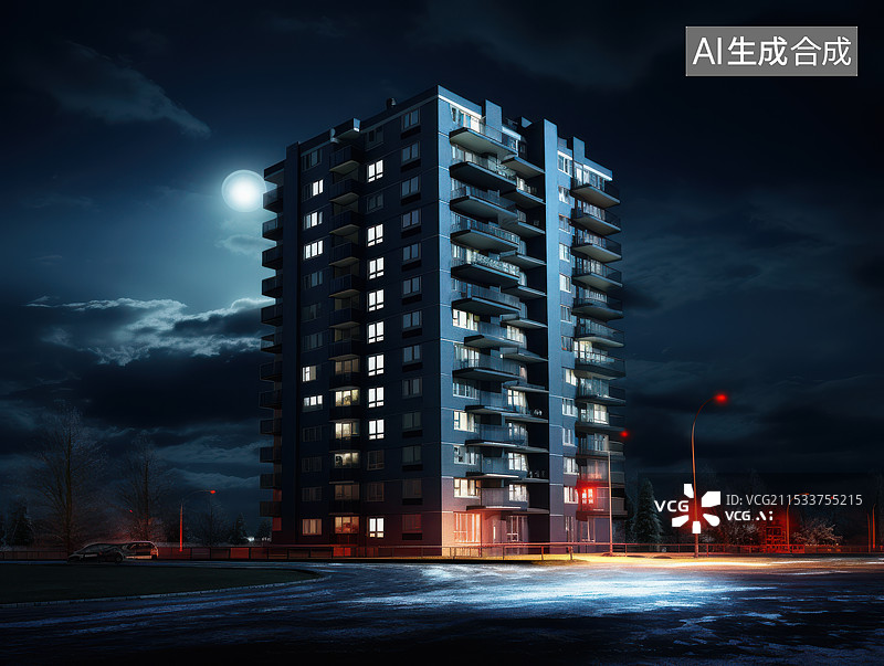 【AI数字艺术】夜幕下的高楼万家灯火图片素材