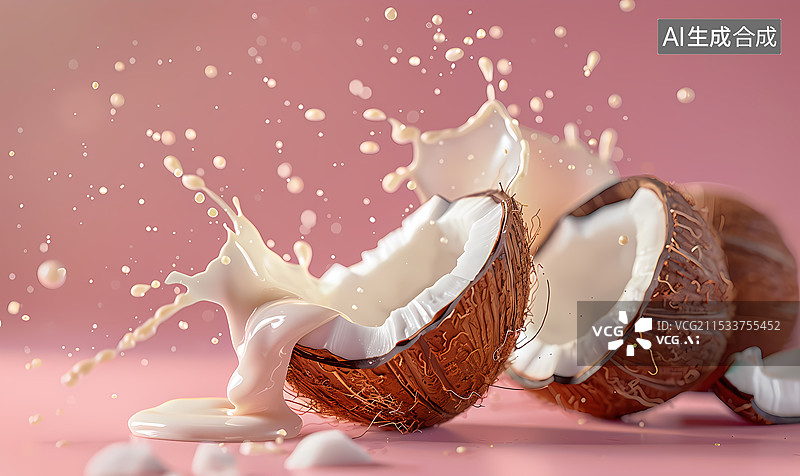 【AI数字艺术】椰子椰果椰汁特写图片素材