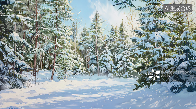 【AI数字艺术】松树雪景图片素材