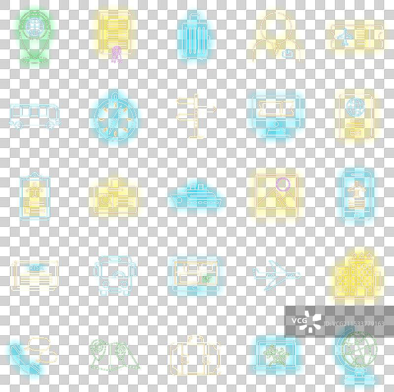 旅游经理旅行图标集霓虹灯风格图片素材