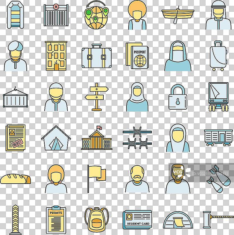 非洲非法移民图标集 彩色图片素材