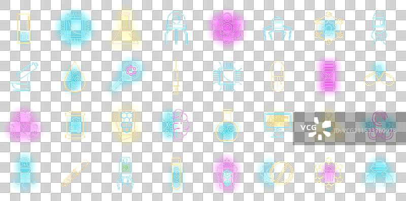 纳米技术科学图标集霓虹灯风格图片素材
