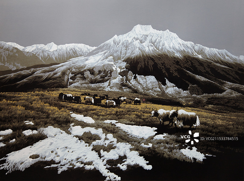 《高原牧歌》木板画图片素材