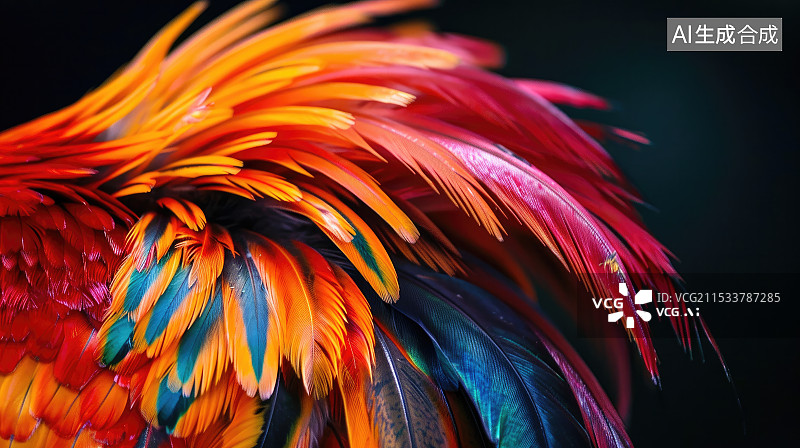 【AI数字艺术】一只公鸡尾巴上的漂亮羽毛图片素材