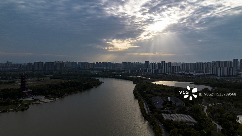 江西南昌象湖湿地公园航拍照图片素材