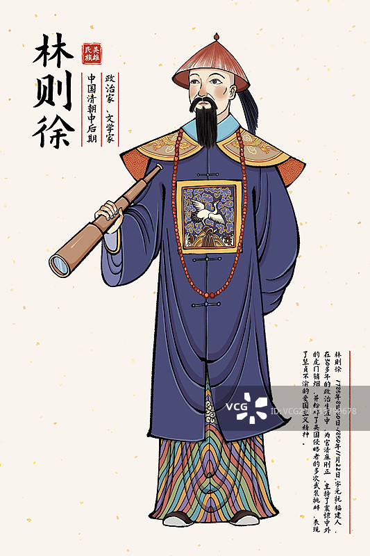 中国国画古风角色传统历史事件英雄人物形象——林则徐虎门销烟图片素材