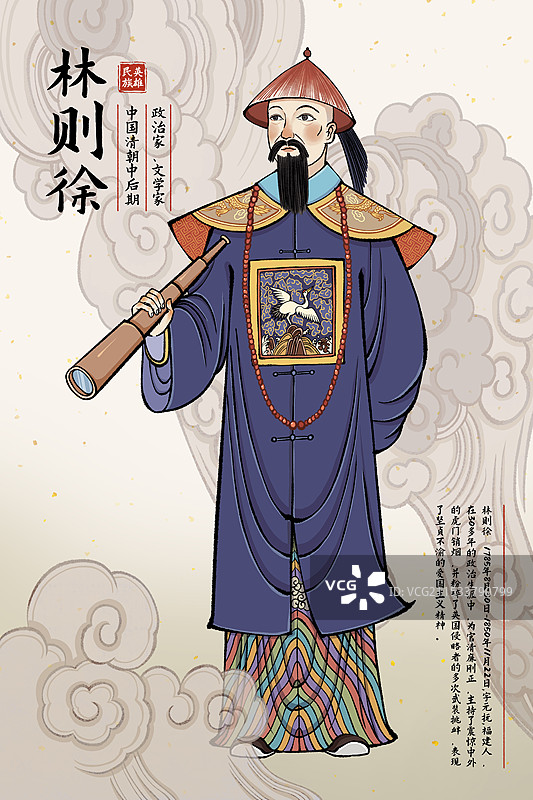 中国国画古风角色传统历史事件英雄人物形象——林则徐虎门销烟图片素材