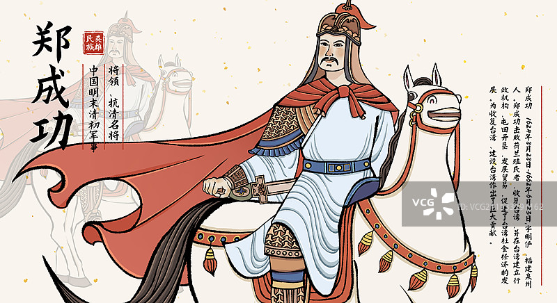 中国国画古风角色传统历史事件英雄人物形象——郑成功收复台湾图片素材
