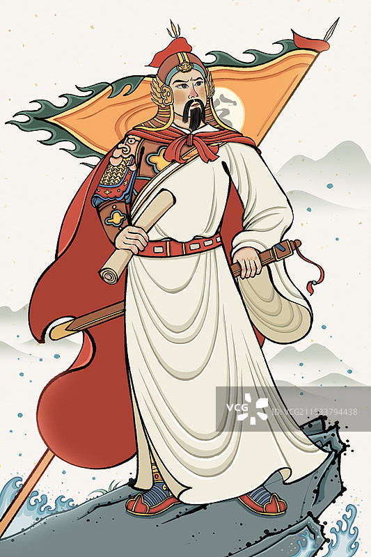 中国国画古风角色传统历史事件英雄人物形象——岳飞图片素材