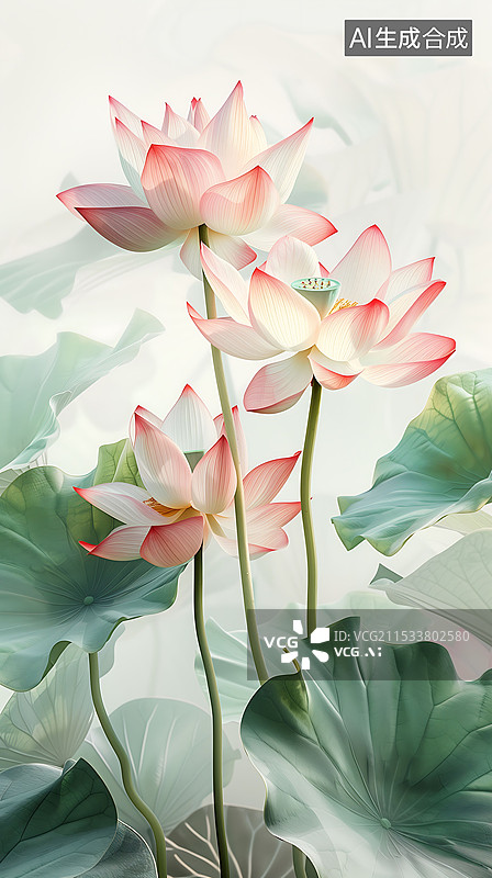 【AI数字艺术】荷花，清爽自然，传统二十四节气 竖版图片素材