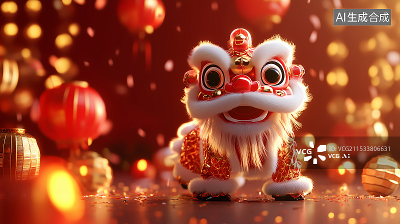【AI数字艺术】可爱的新年舞狮图片素材
