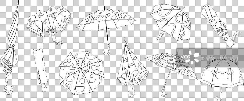 伞的轮廓单色图标集图片素材