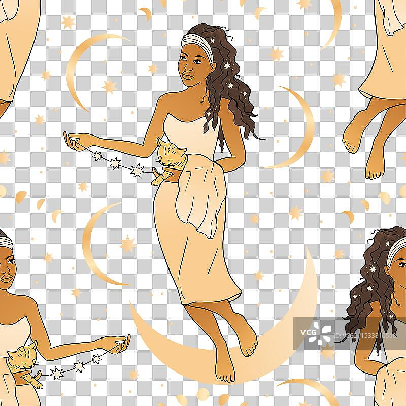 坐在月亮上的美丽女人与魔法图片素材