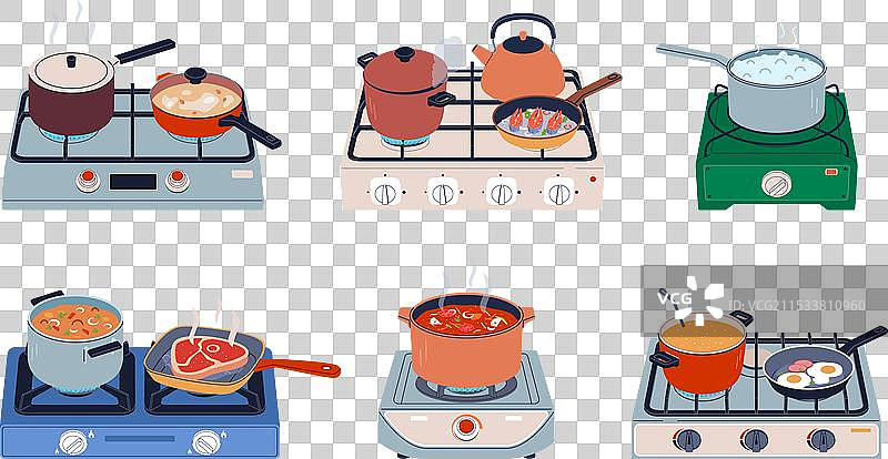 便携式燃气灶上的食物图片素材