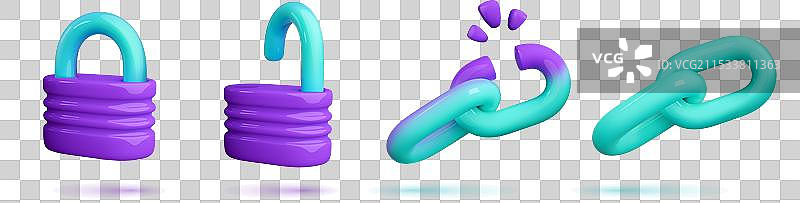 打开的挂锁与链条及其弱点链环图片素材