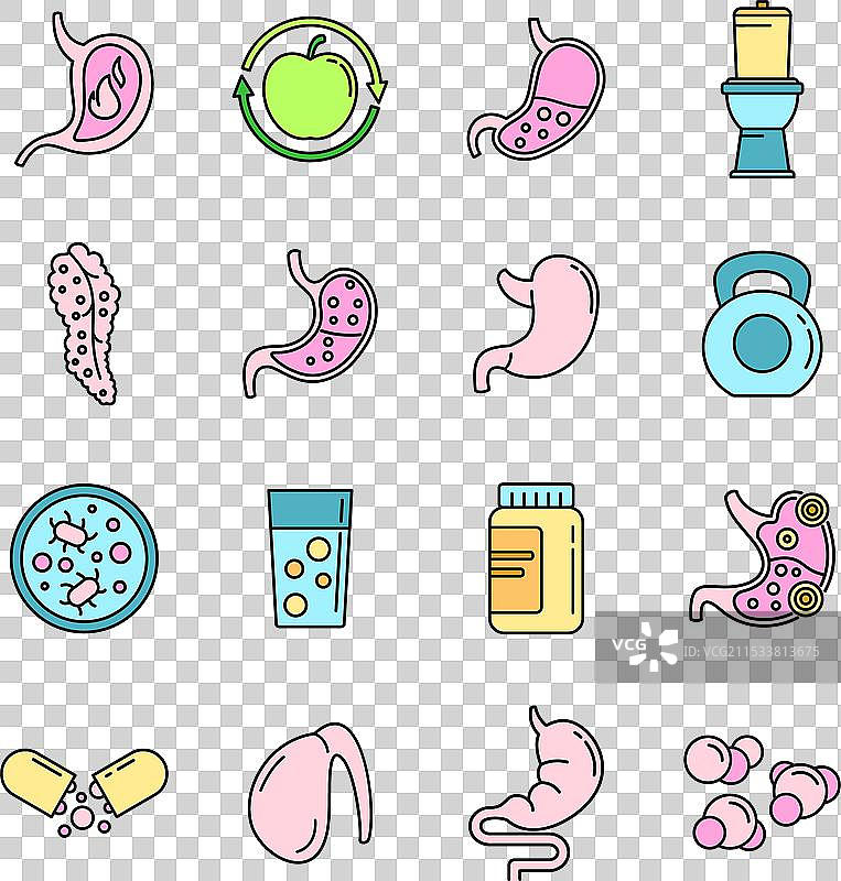 消化健康图标集 彩色线条图片素材