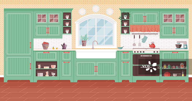 时尚厨房用品的厨房内部设计图片素材