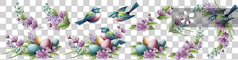 快乐复活节贺卡元素套件花环图片素材