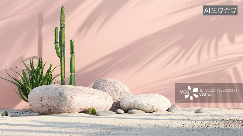 【AI数字艺术】沙漠和仙人掌主题风格的展示台图片素材