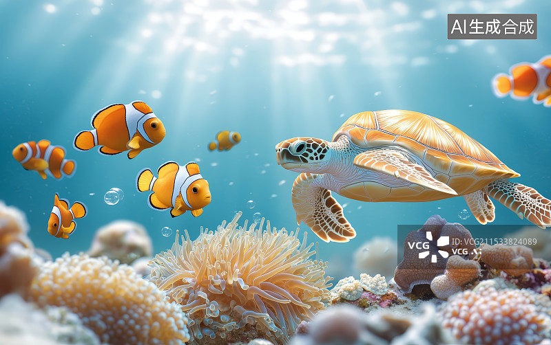 【AI数字艺术】海底世界的海洋生物商业背景图片素材