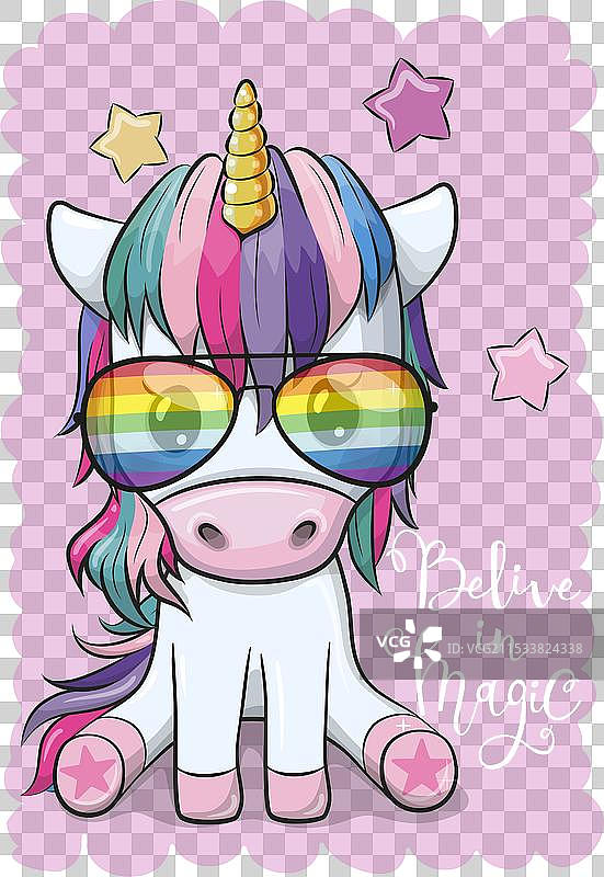 戴着太阳镜的酷炫卡通独角兽图片素材
