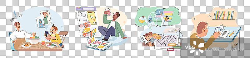 孩子与平板电脑等电子设备图片素材