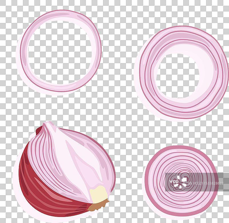 半个红洋葱和洋葱圈图片素材