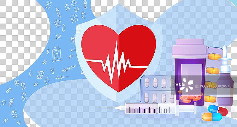 药房医学概念横幅与心脏脉搏图片素材