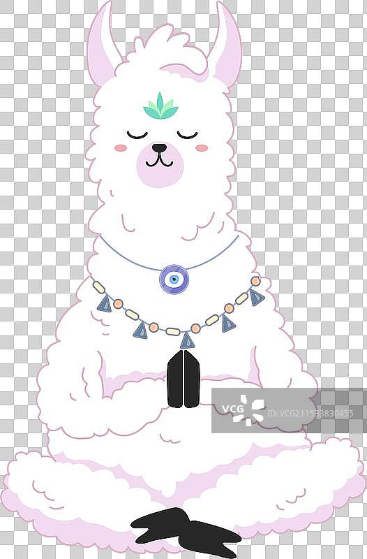 白色背景上冥想的瑜伽拉马以莲花坐姿。图片素材