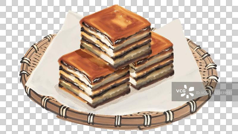 中国风国风水墨风上海特色小吃千层油糕插画健康特色美食年俗美味二十四节气插画图片素材