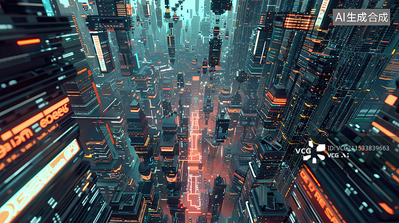 【AI数字艺术】赛博朋克的未来科技城市图片素材