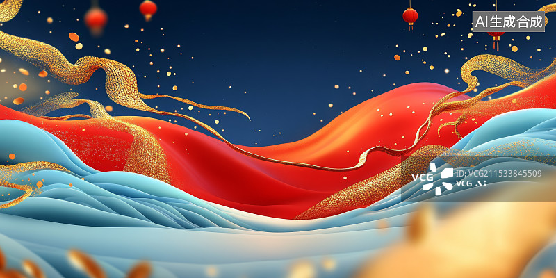 【AI数字艺术】蛇年金蛇三维图形背景，红色金色新年2025年元旦背景图片素材