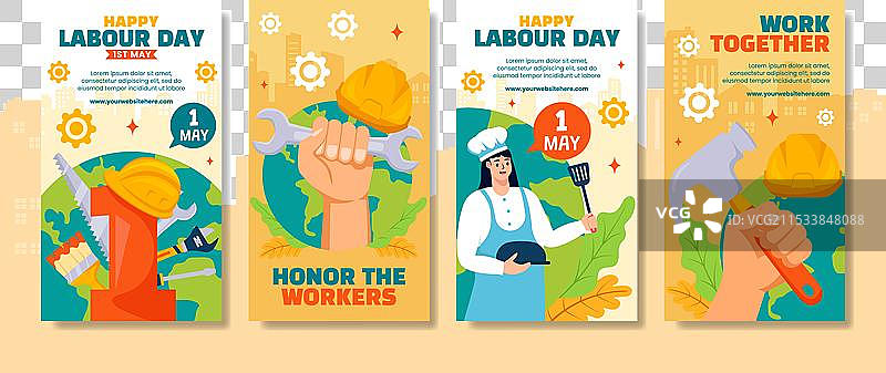 劳动节社交媒体故事扁平卡通手绘图片素材